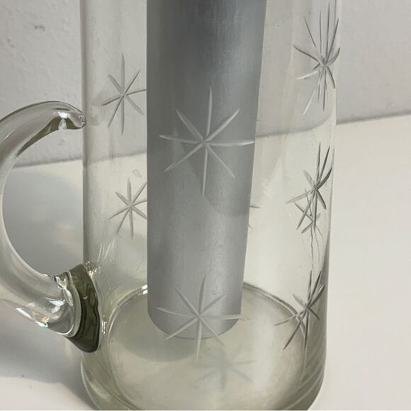 Vintage MCM Atomic Clear Glass Starburst Cut Pitcher with Freezer Tube - Picture 2 of 8